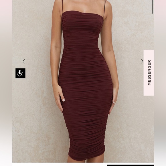 House of CB Sirene burgundy ruched bodycon midi dress SMALL Ruched Dress - Picture 4 of 12